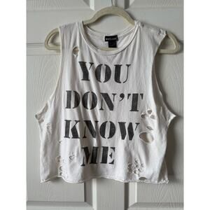 Wet Seal Vintage Y2K 90s “You Don’t Know Me” Distressed Crop Tee Boxy Womens L